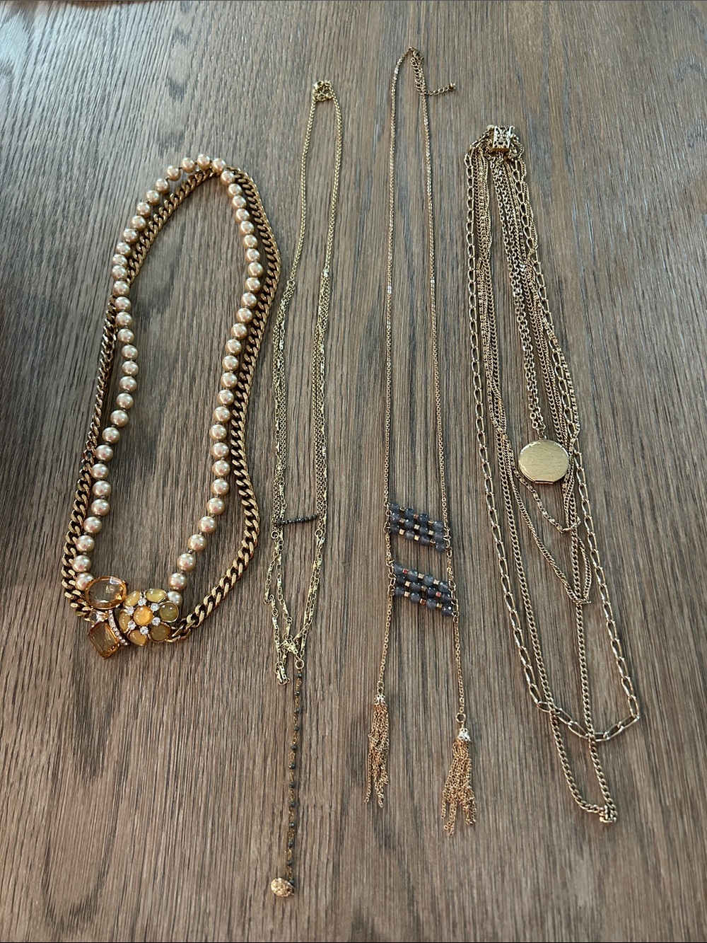 Gold-Tone Multi Necklace Set with Pearl Accents - costume jewelry